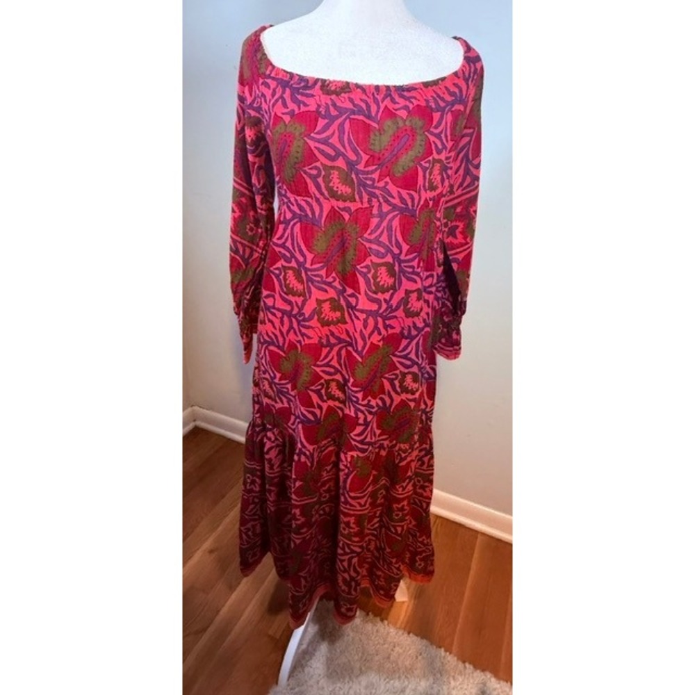 Vintage Toast Suzie Kondi Dress Small Off Shoulder Floral Cotton Boho Maxi 2000s